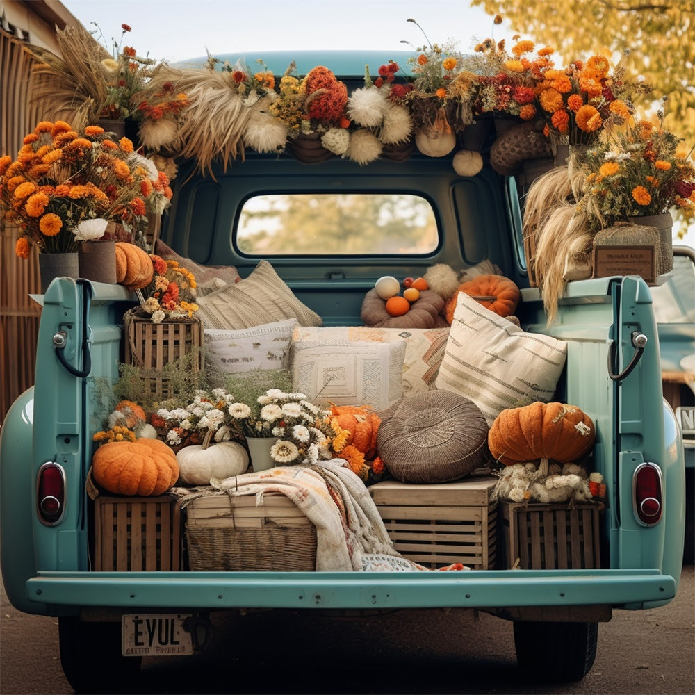 Herbst Waldblatt Kürbis Blauer LKW Hintergrund BRP7-101