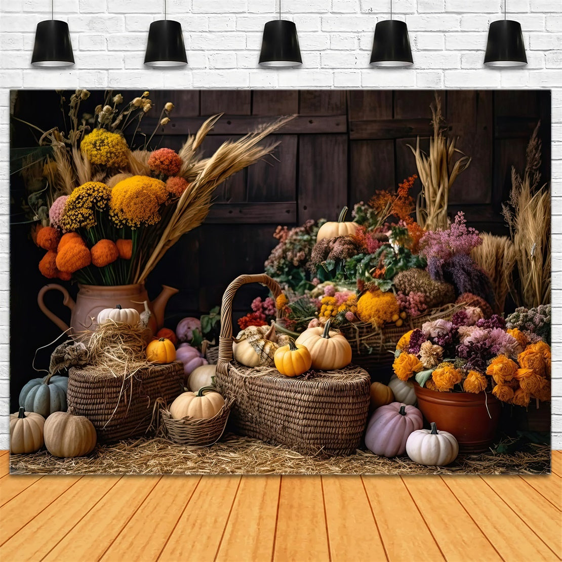 Herbst Kürbis Schilf Blumen Fotografie Hintergrund BRP7-126