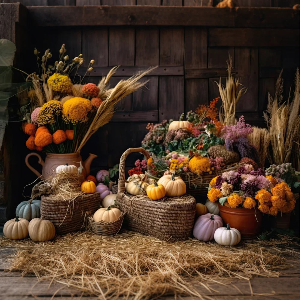 Herbst Kürbis Schilf Blumen Fotografie Hintergrund BRP7-126