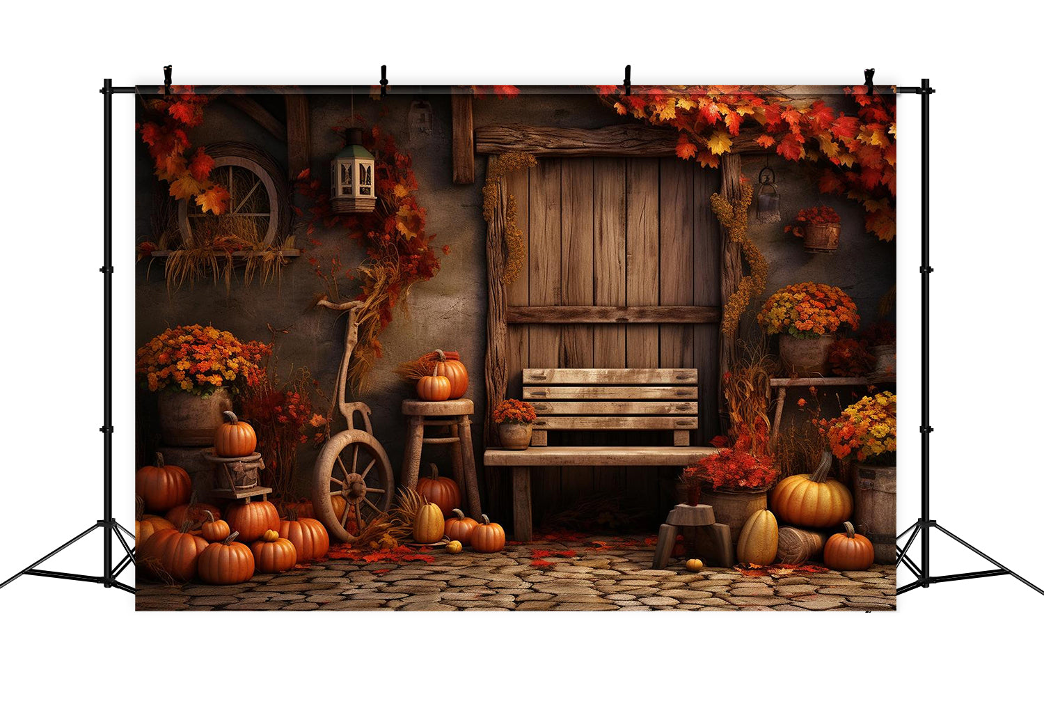 Herbst Ahornblatt Kürbis Holz Tür Hintergrund BRP7-132