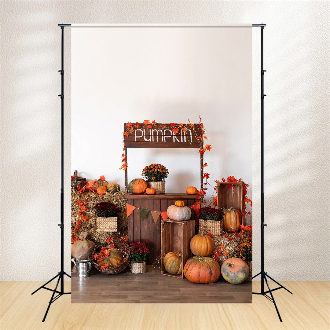 Herbst Kürbis Stand Ahornblätter Fotohintergrund BRP7-133