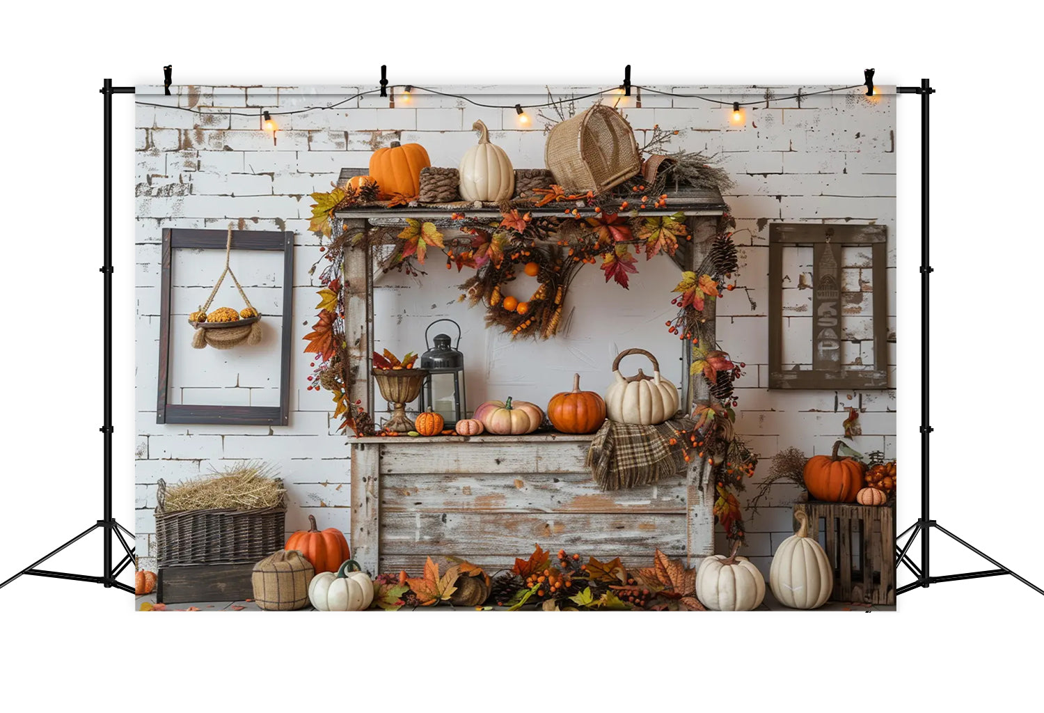Herbst Weiß Backstein Kürbis Fotografie Hintergrund BRP7-147
