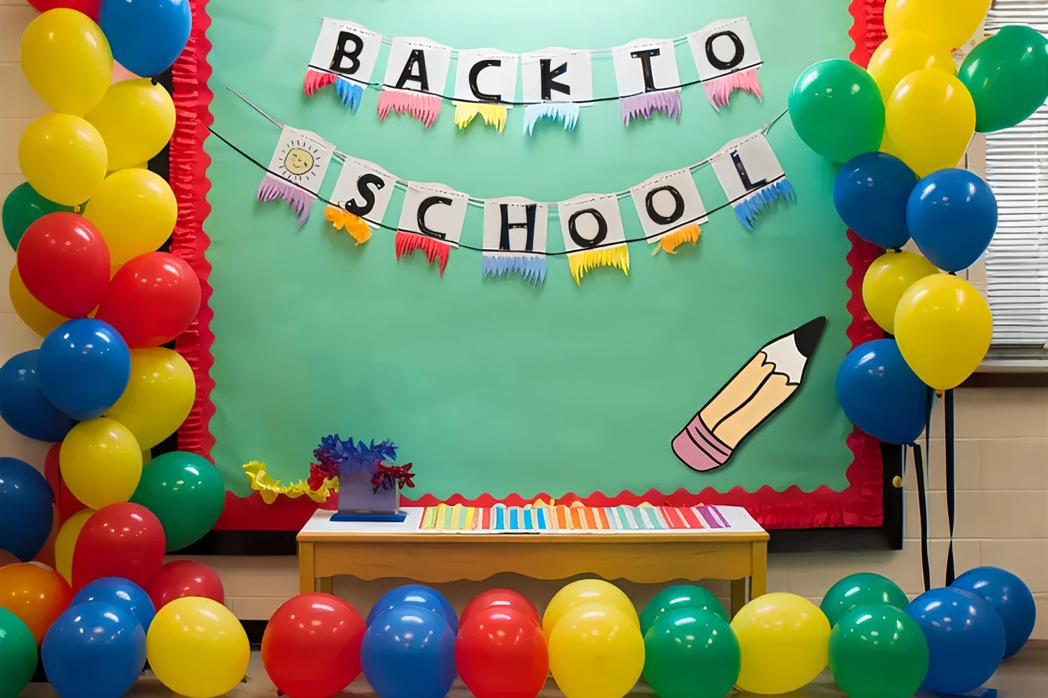 Zurück zu Schule Buntes Klassenzimmer Fotografie Hintergrund BRP7-183