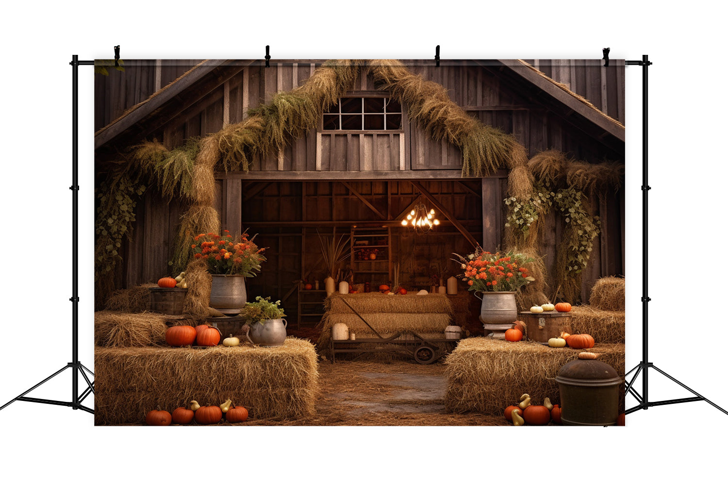 Herbst Holz Haus Blume Heuhaufen Fotografie Hintergrund BRP7-69