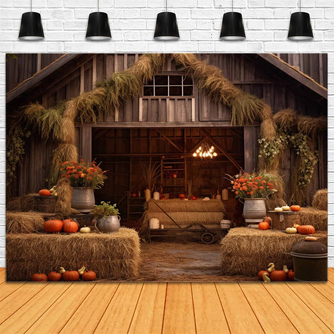 Herbst Holz Haus Blume Heuhaufen Fotografie Hintergrund BRP7-69