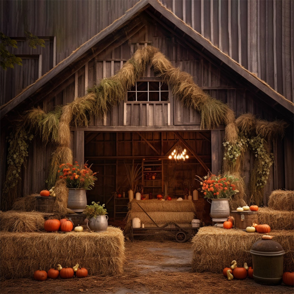 Herbst Holz Haus Blume Heuhaufen Fotografie Hintergrund BRP7-69