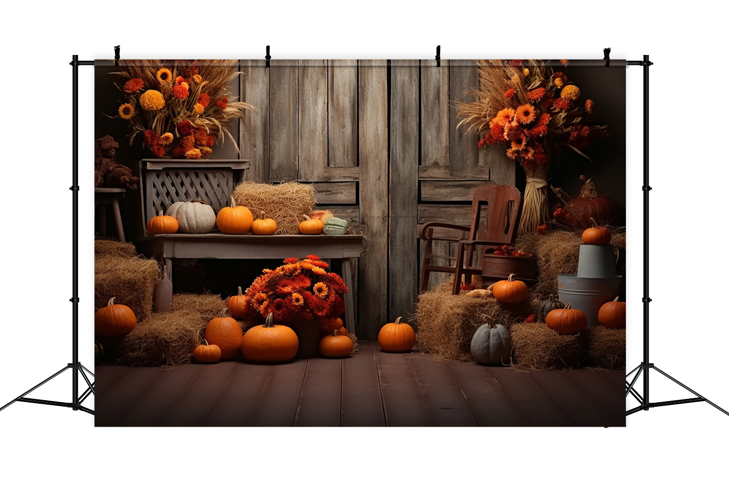 Herbstkürbis Scheune mit Holztür Hintergrund BRP7-78