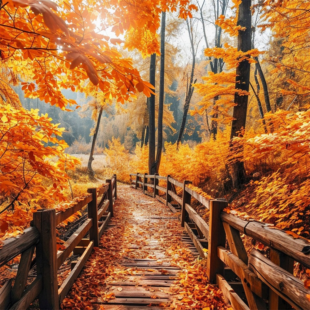 Herbst Rot Ahorn Braun Holzbrücke Backdrop BRP7-83