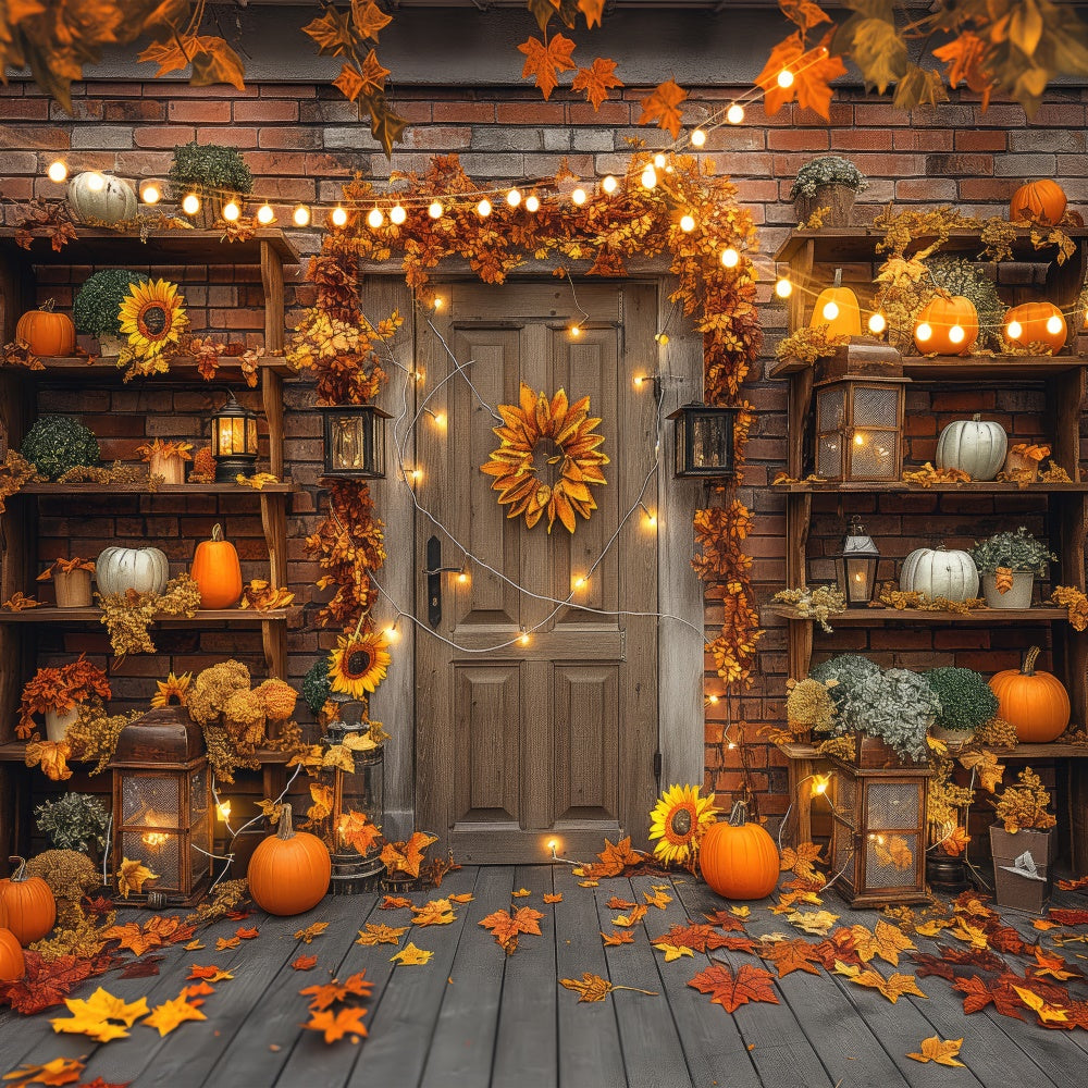 Tür Kürbis Blätter Lampe Herbst Hintergrund BRP7-90