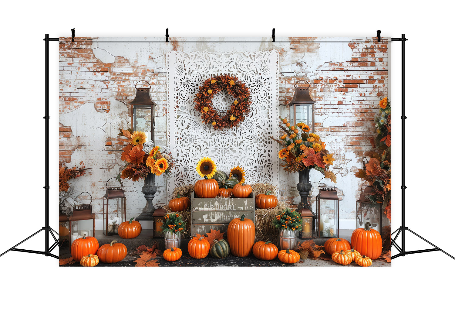 Herbst Backsteinmauer Sonnenblumen Hintergrund BRP7-91