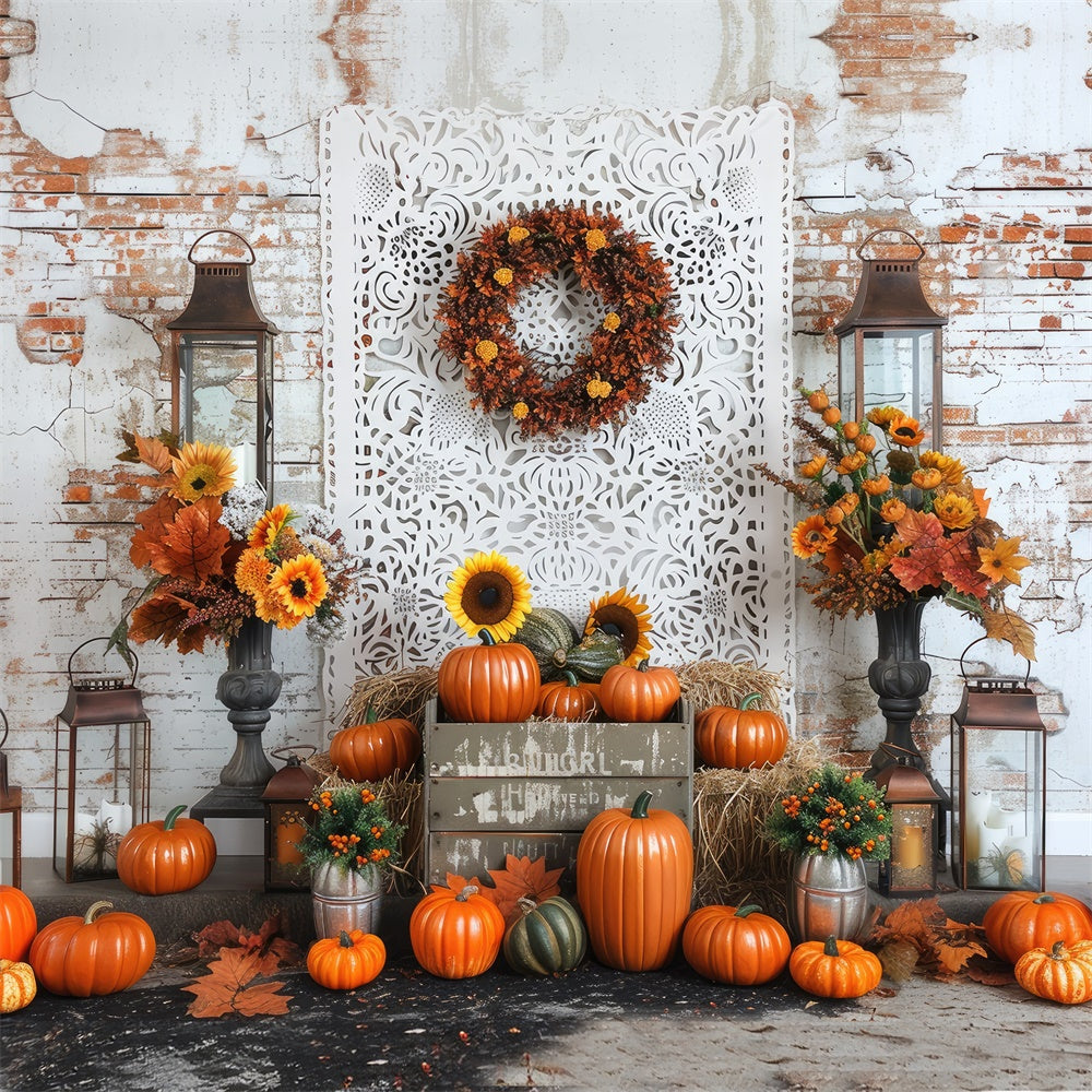 Herbst Backsteinmauer Sonnenblumen Hintergrund BRP7-91