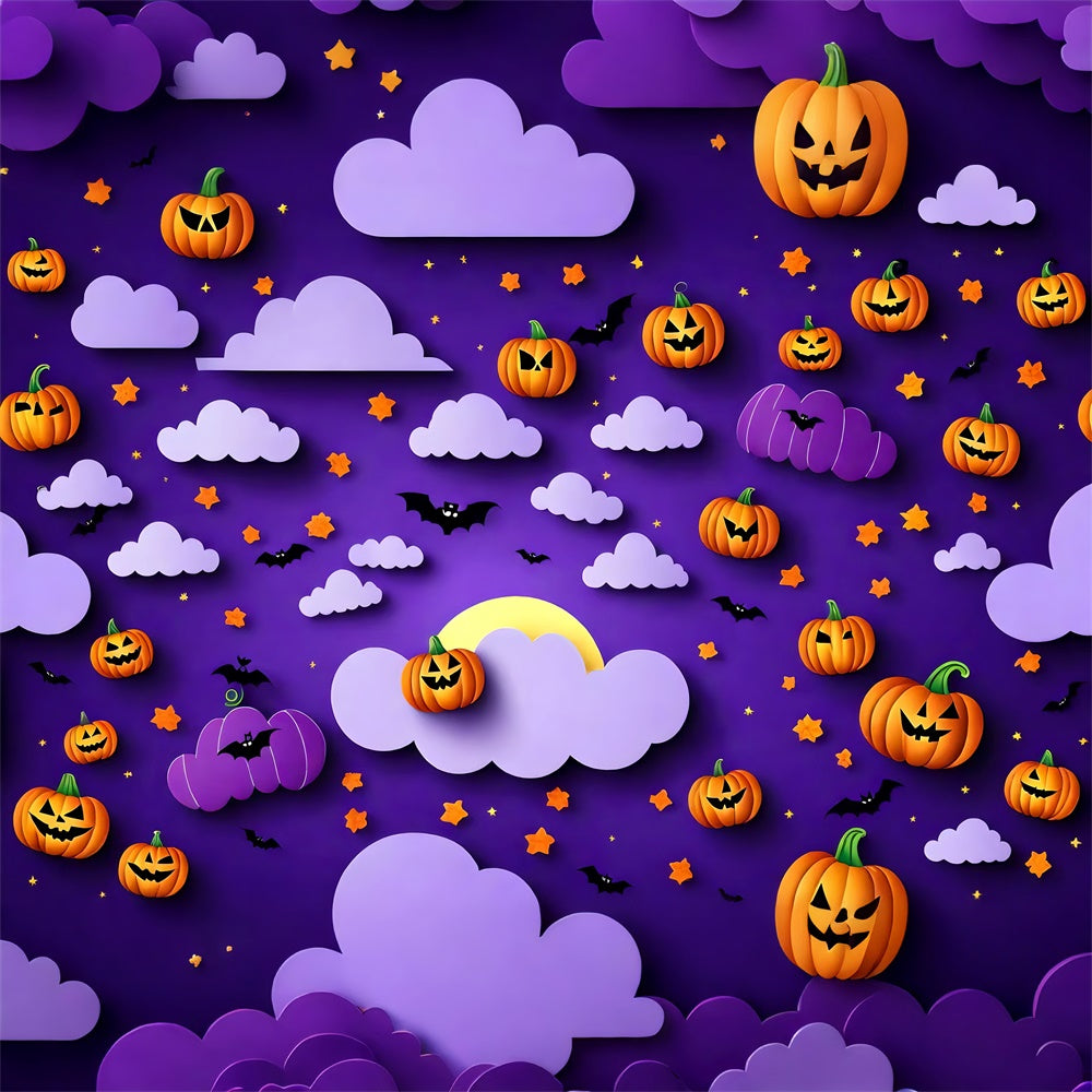 Halloween Kürbisse und Fledermäuse Lila Himmel Hintergrund BRP8-330
