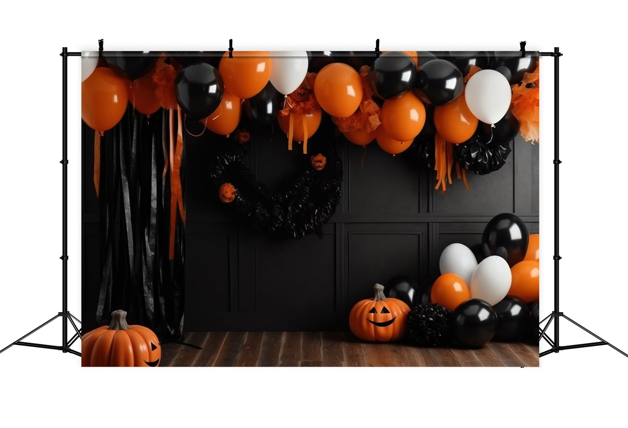 Orange-schwarze Ballongirlande als Halloween-Hintergrund BRP8-333