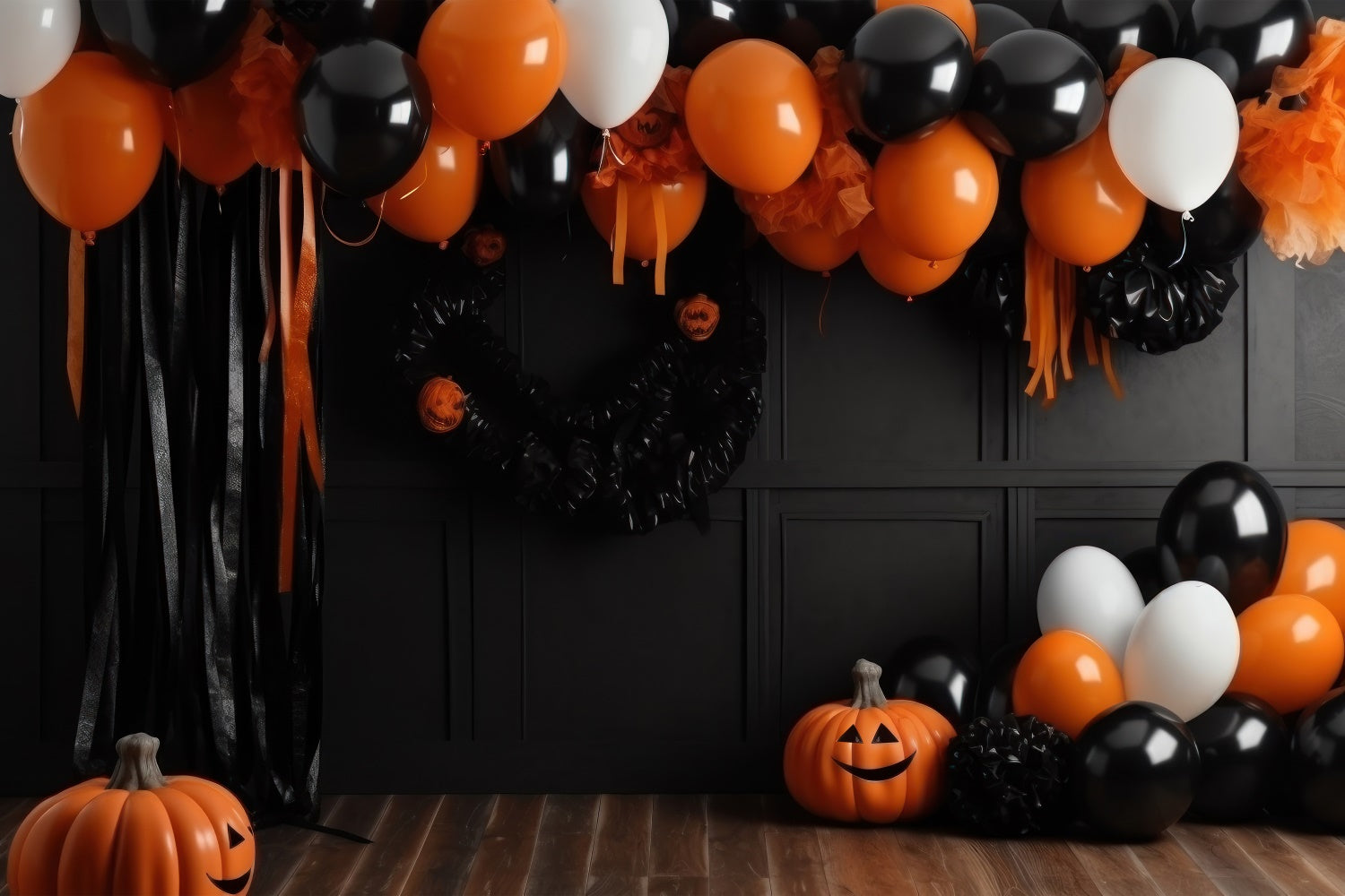 Orange-schwarze Ballongirlande als Halloween-Hintergrund BRP8-333