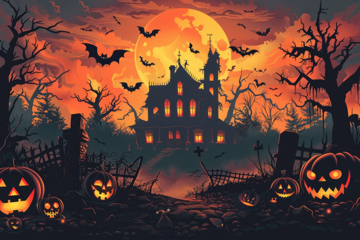 Vollmond Gruseliges Haus Halloween Hintergrund BRP8-342