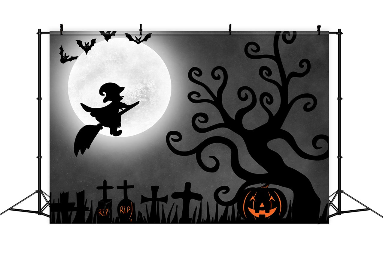 Fliegende Hexe und Vollmond-Halloweenkulisse BRP8-357