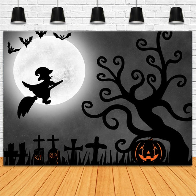 Fliegende Hexe und Vollmond-Halloweenkulisse BRP8-357