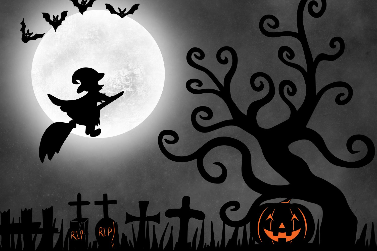 Fliegende Hexe und Vollmond-Halloweenkulisse BRP8-357