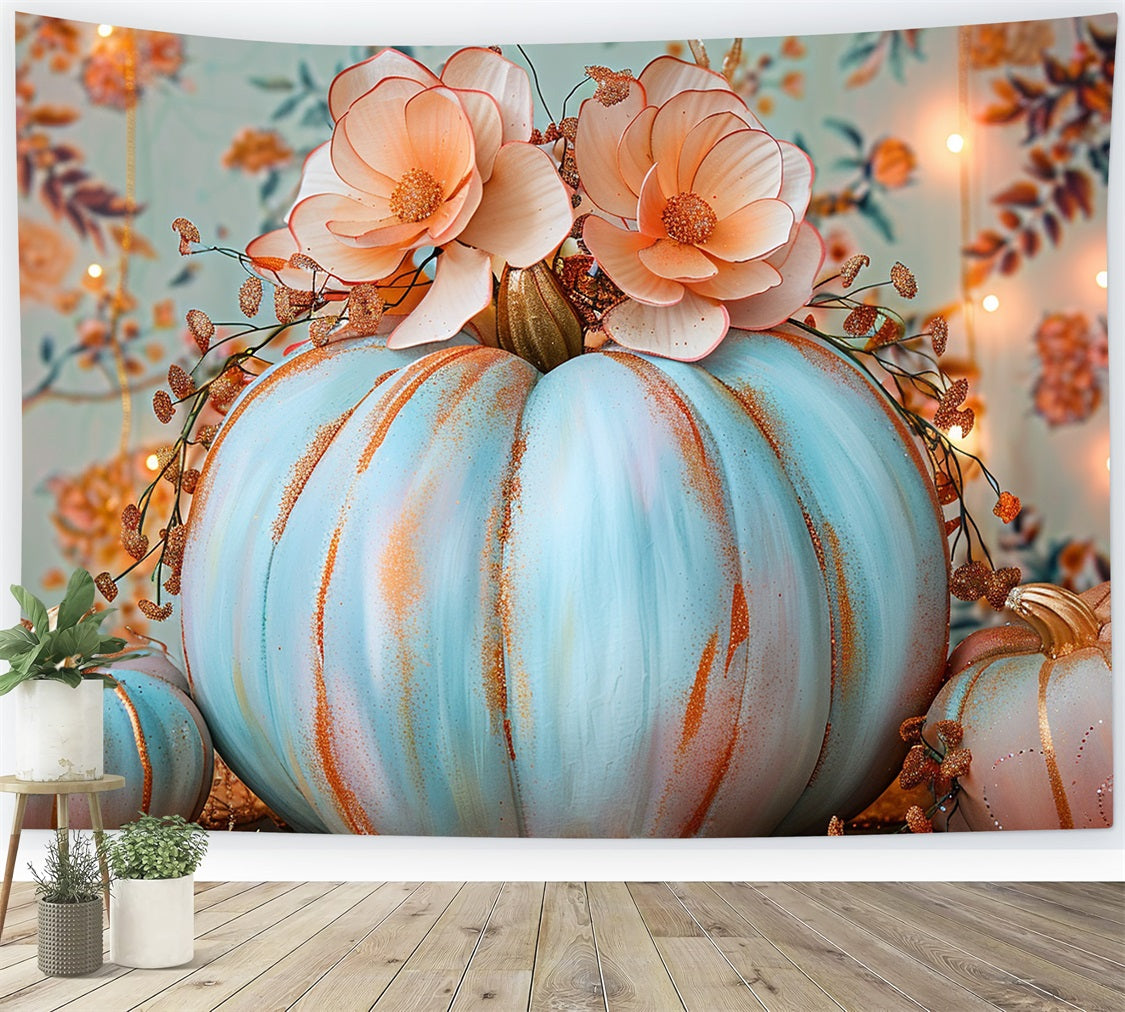 Floral Herbst Pastell Blau Kürbis Hintergrund BRP9-127