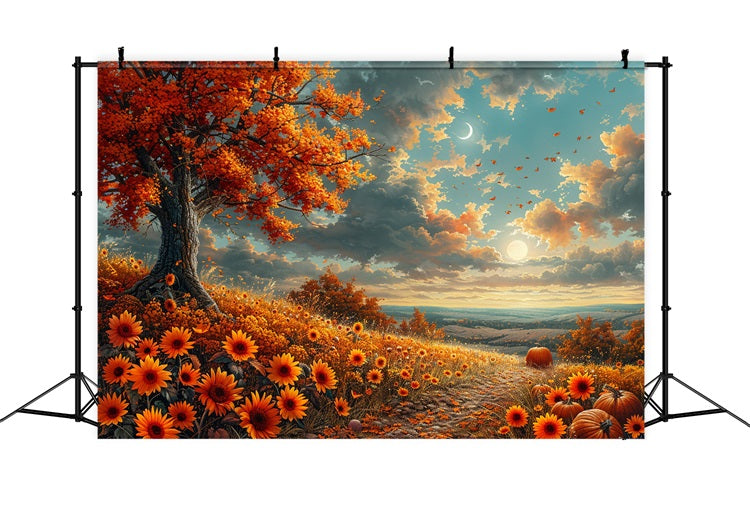 Sonnenbeschienener Berghang Herbstblumen Mondsichel Hintergrund BRP9-134
