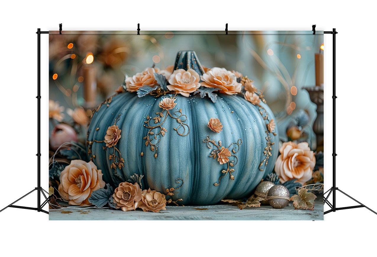 Charmante florale dekoriert blauen Kürbis Herbst Hintergrund BRP9-178