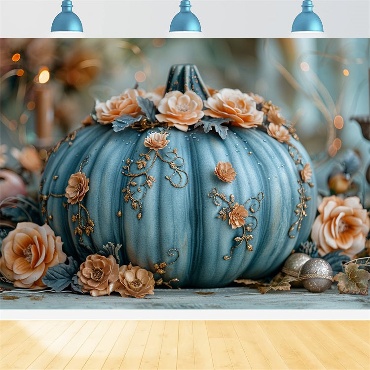 Charmante florale dekoriert blauen Kürbis Herbst Hintergrund BRP9-178