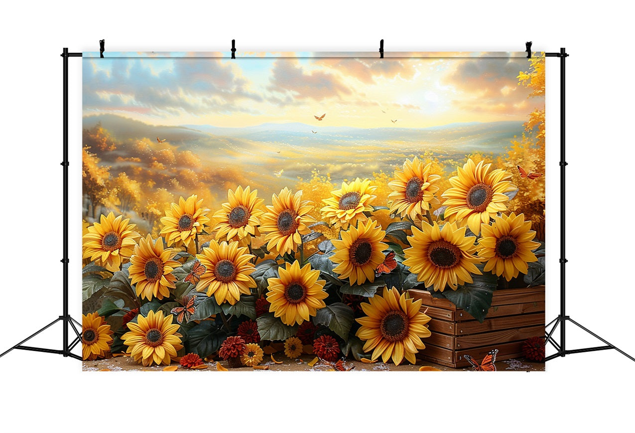 Goldene Sonnenblumenfeld Herbst Sonnenuntergang Glühen Hintergrund BRP9-181