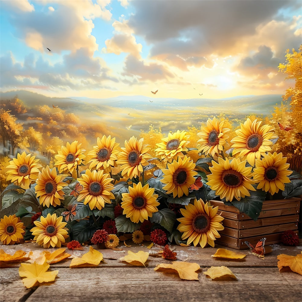 Goldene Sonnenblumenfeld Herbst Sonnenuntergang Glühen Hintergrund BRP9-181
