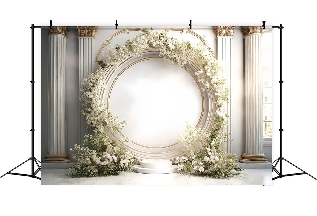 Eleganter weißer Blumenbogen Säulen Boho Hintergrund BRP9-271