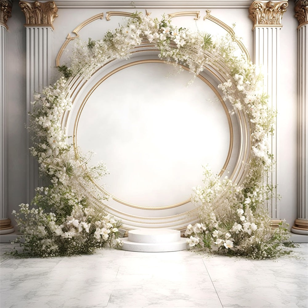 Eleganter weißer Blumenbogen Säulen Boho Hintergrund BRP9-271