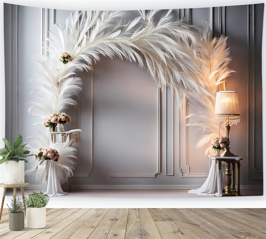 Raffinierte weiße Feder Floral Bohemian Hintergrund BRP9-373