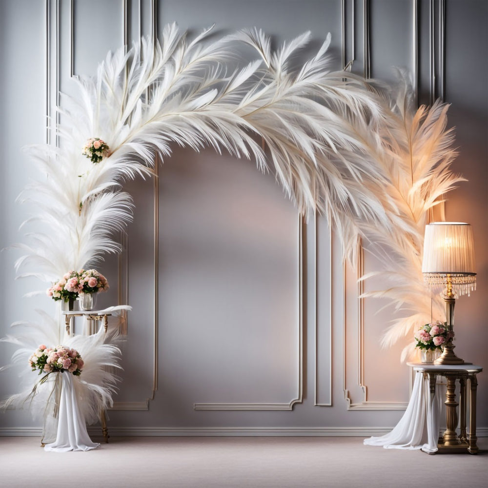 Raffinierte weiße Feder Floral Bohemian Hintergrund BRP9-373