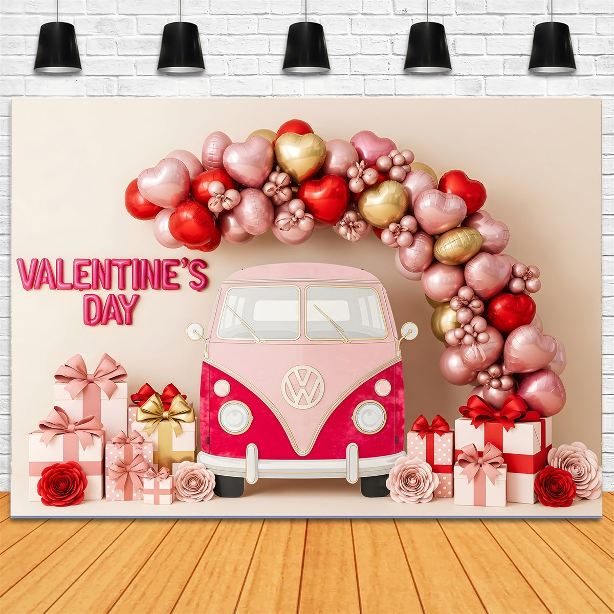 Valentinstag-Hintergrund Ballonherz Geschenkwagen Valentinstag-Hintergrund Von Magali