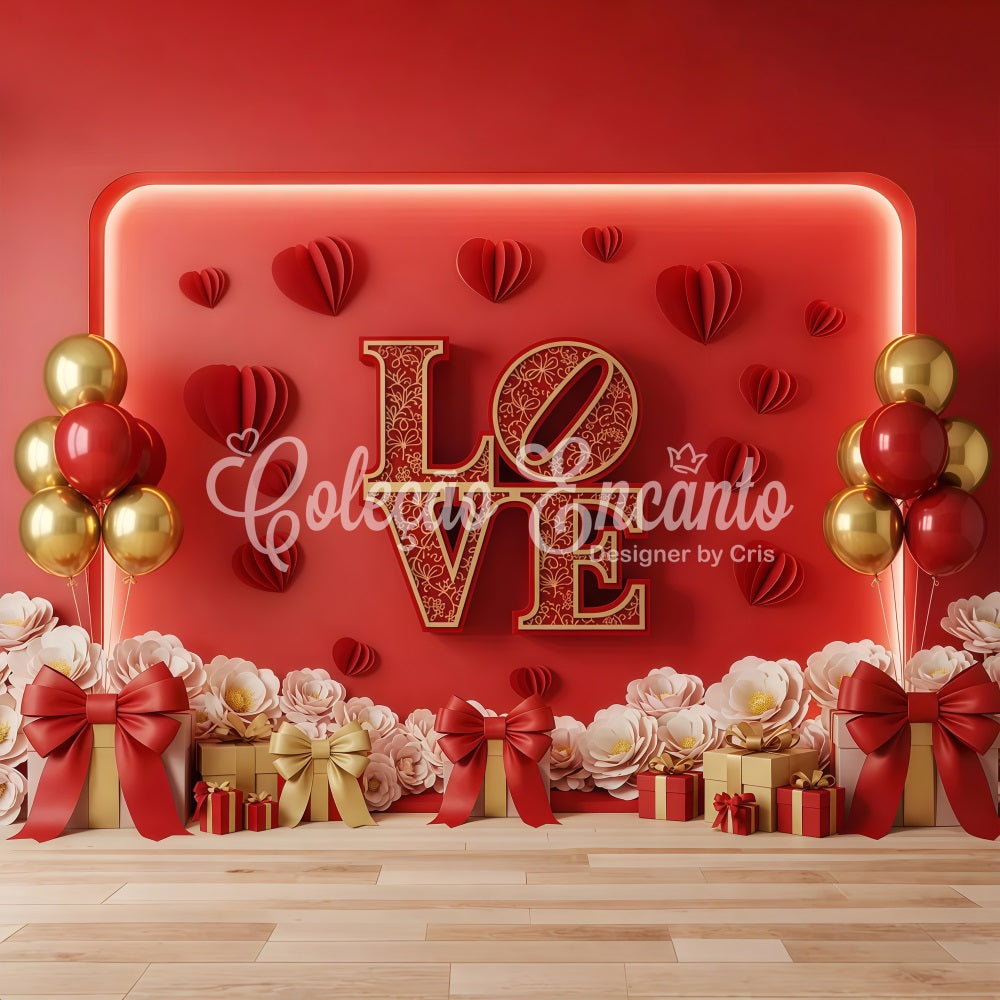 Valentinstag-Fotokabinenhintergrund Red Gold Love Display Valentinstag-Hintergrund von Magali