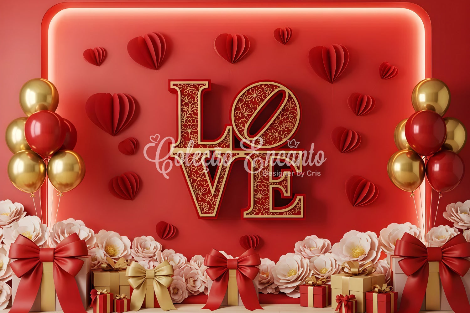 Valentinstag-Fotokabinenhintergrund Red Gold Love Display Valentinstag-Hintergrund von Magali