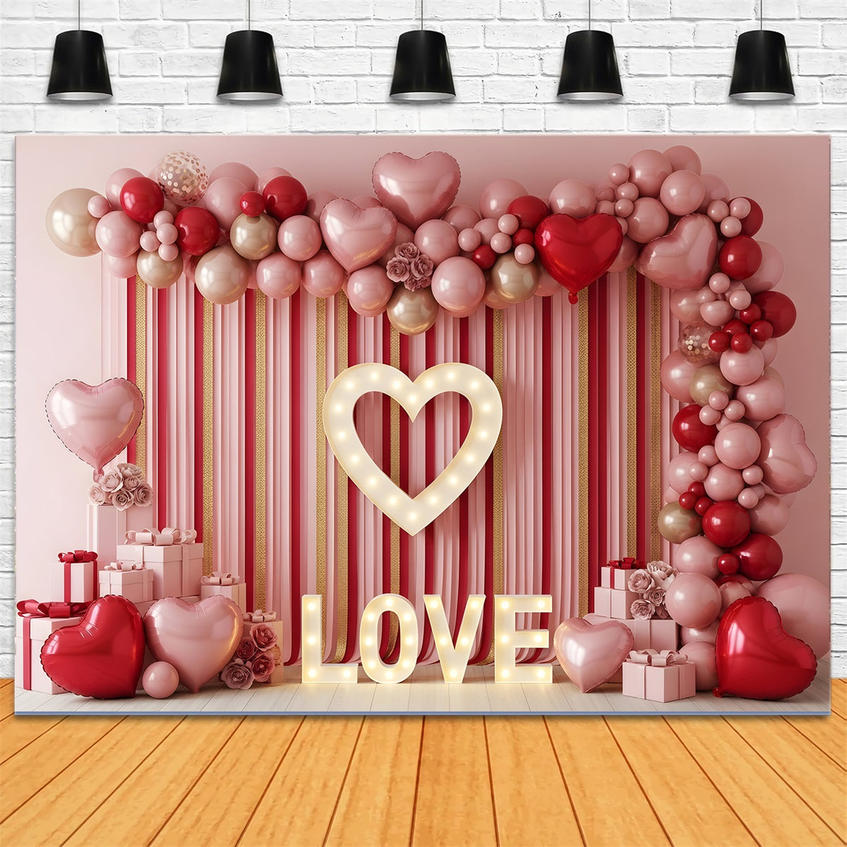 Valentinstag-Hintergrund Gestreifter Ballonherz-Liebes-Valentinstag-Hintergrund Von Magali