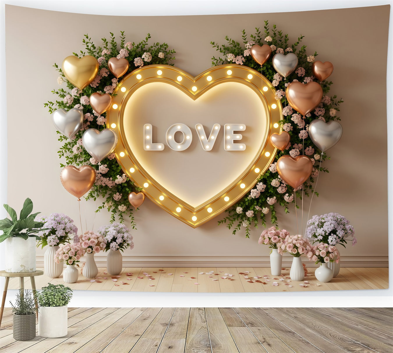 Valentinstag-Hintergrund Goldenes Herz Blütenwand Valentinstag-Hintergrund Ideen Von Magali