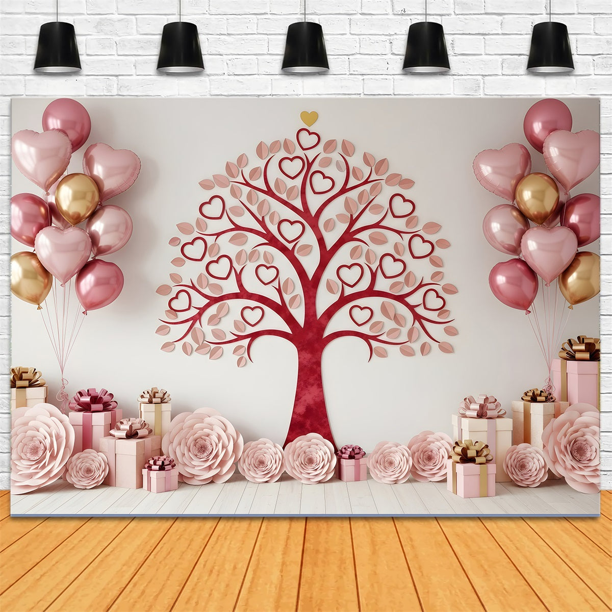 Valentinstag-Hintergrund Herzbaum-Geschenkauslage Valentinstag-Hintergrund Von Magali