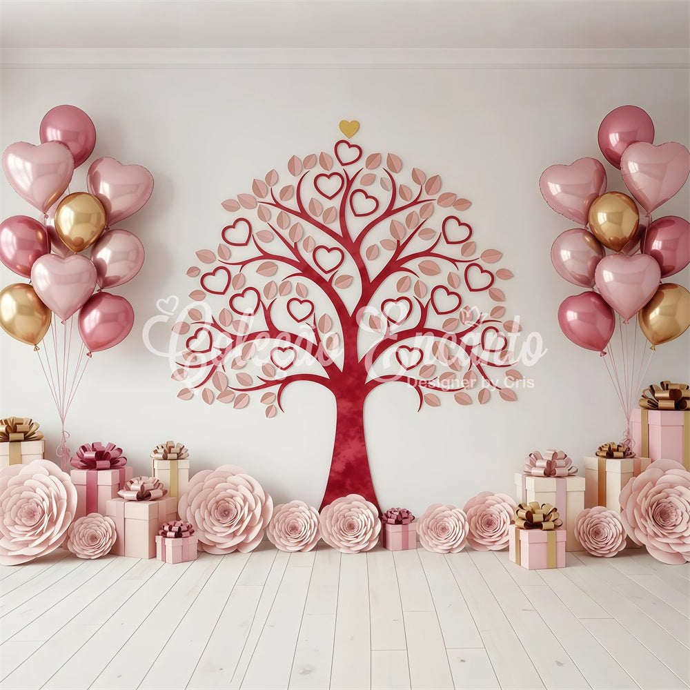 Valentinstag-Hintergrund Herzbaum-Geschenkauslage Valentinstag-Hintergrund Von Magali