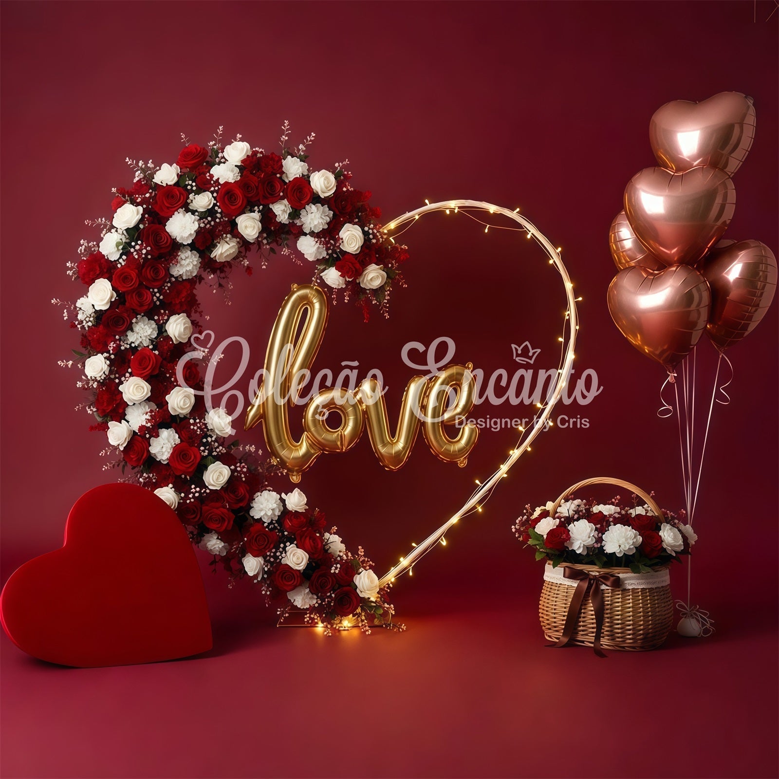 Valentinstag-Hintergrund mit Blumenherz-Bogen Liebe Valentinstag-Hintergründe für Fotos von Magali