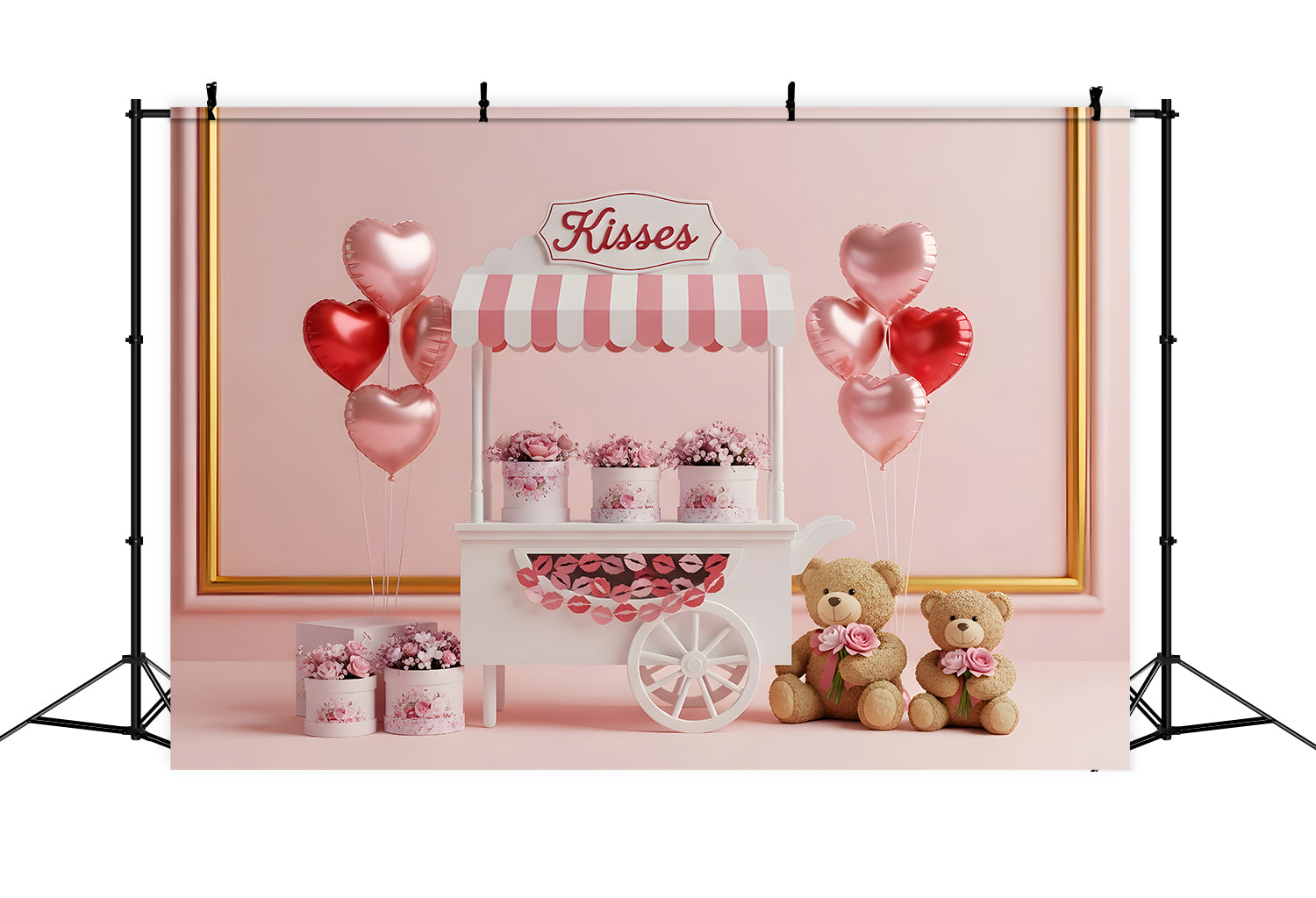 Valentinstag-Hintergründe Küsse Wagen Blumige Romantik Rosa Valentinstag-Hintergrund Von Magali