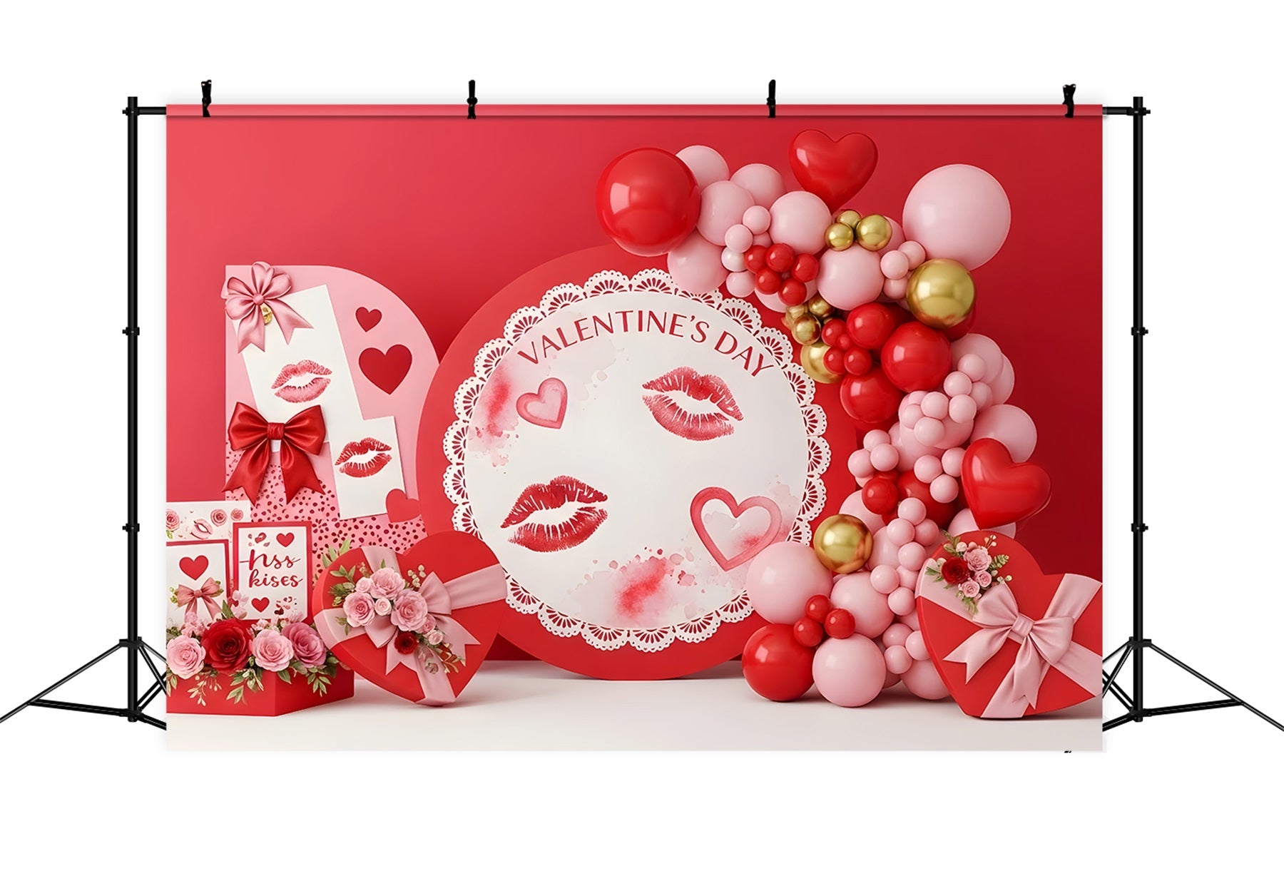 Roter Valentinstag-Hintergrund Küsse Spitze Romantik Display Valentinstag-Hintergrundideen Von Magali