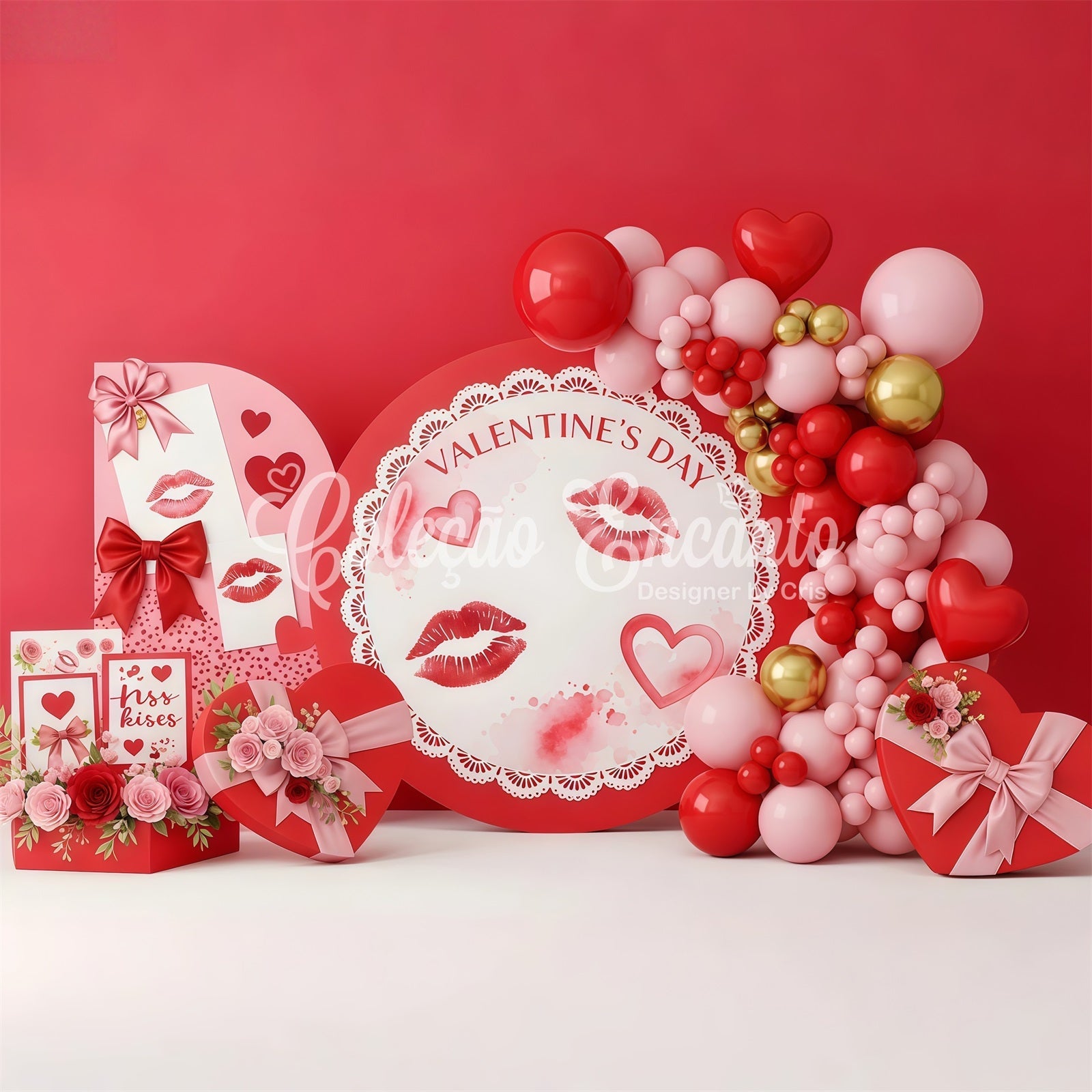 Roter Valentinstag-Hintergrund Küsse Spitze Romantik Display Valentinstag-Hintergrundideen Von Magali