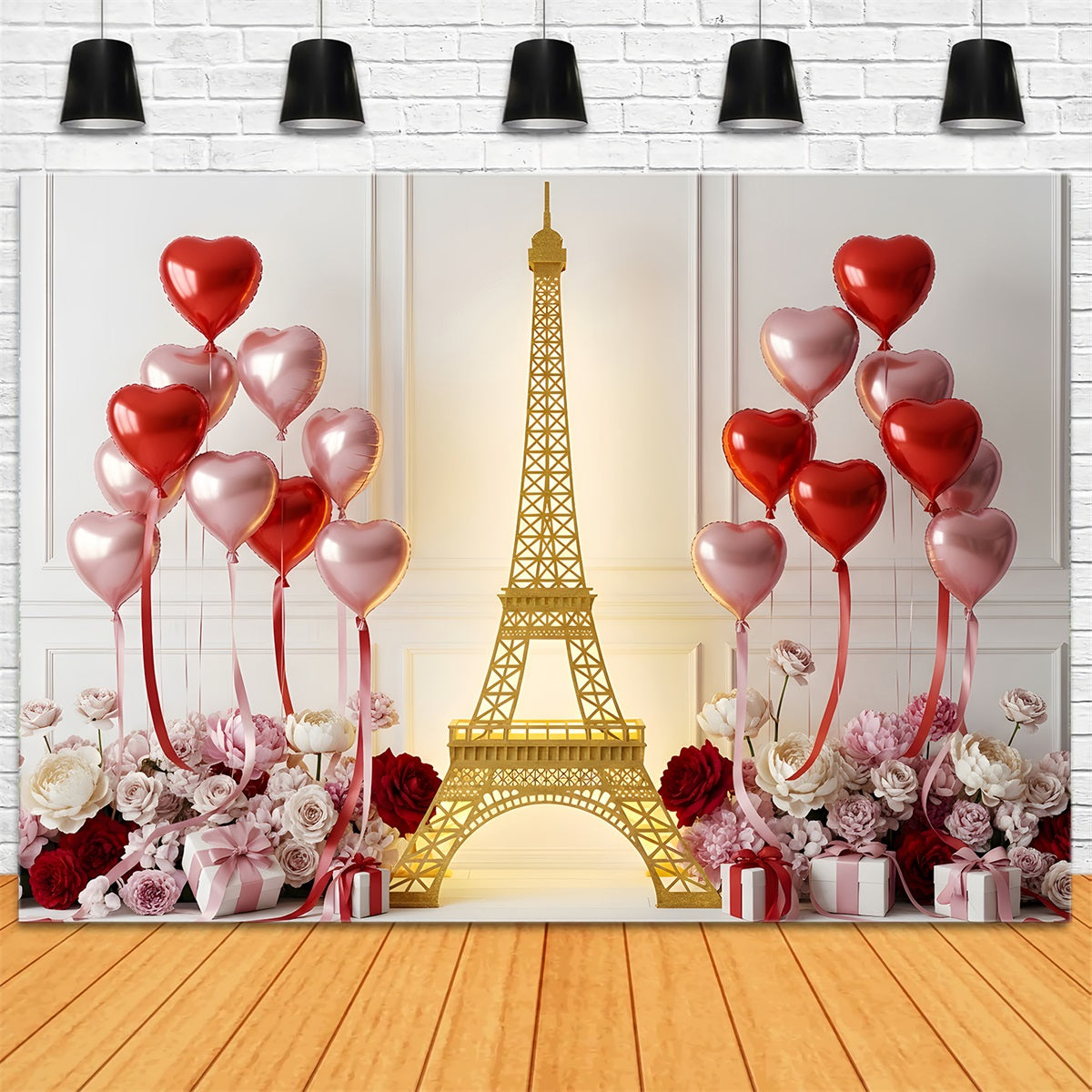 Valentinstag-Hintergrund Goldene Paris-Herzballons Valentinstag-Hintergrund Von Magali