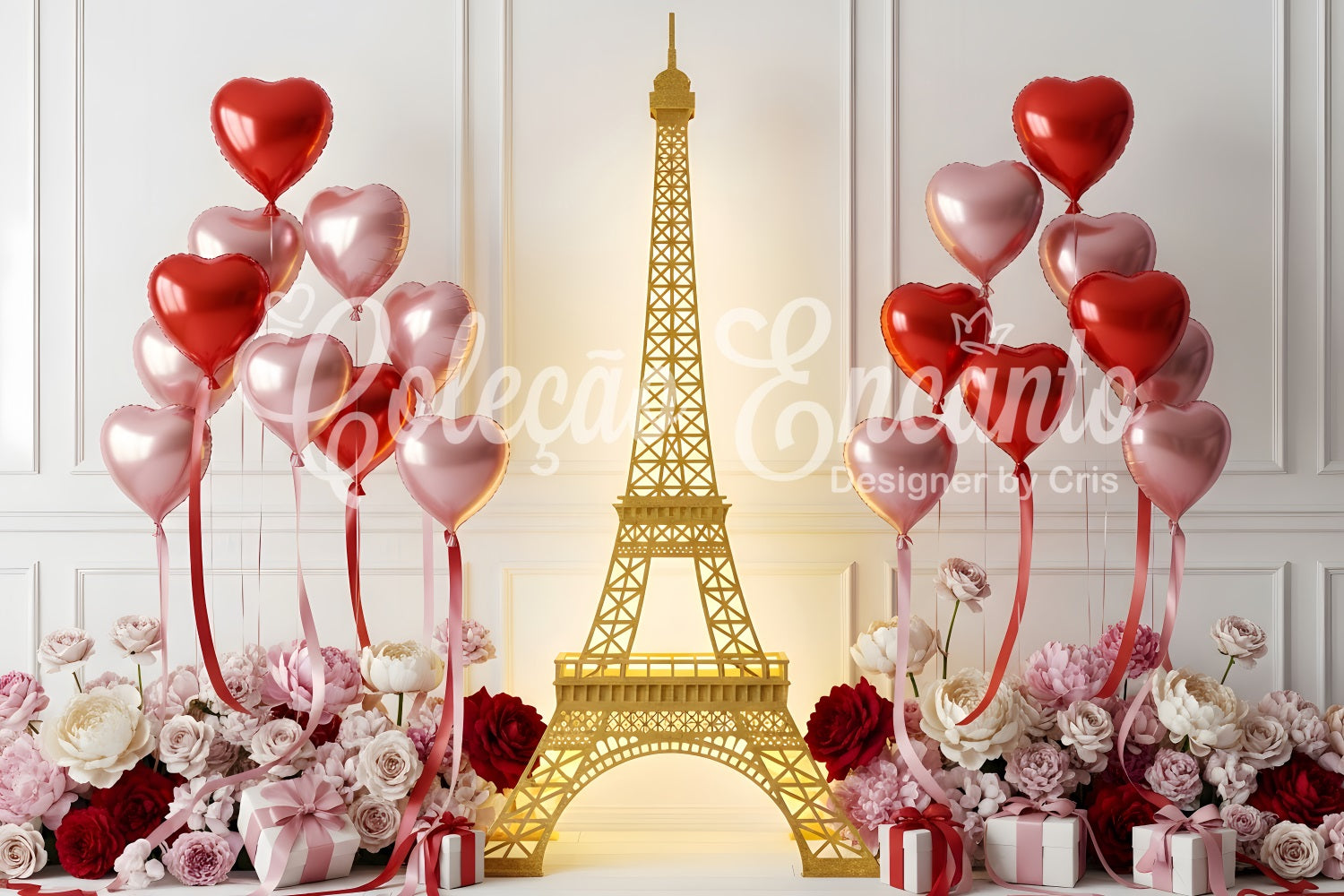 Valentinstag-Hintergrund Goldene Paris-Herzballons Valentinstag-Hintergrund Von Magali