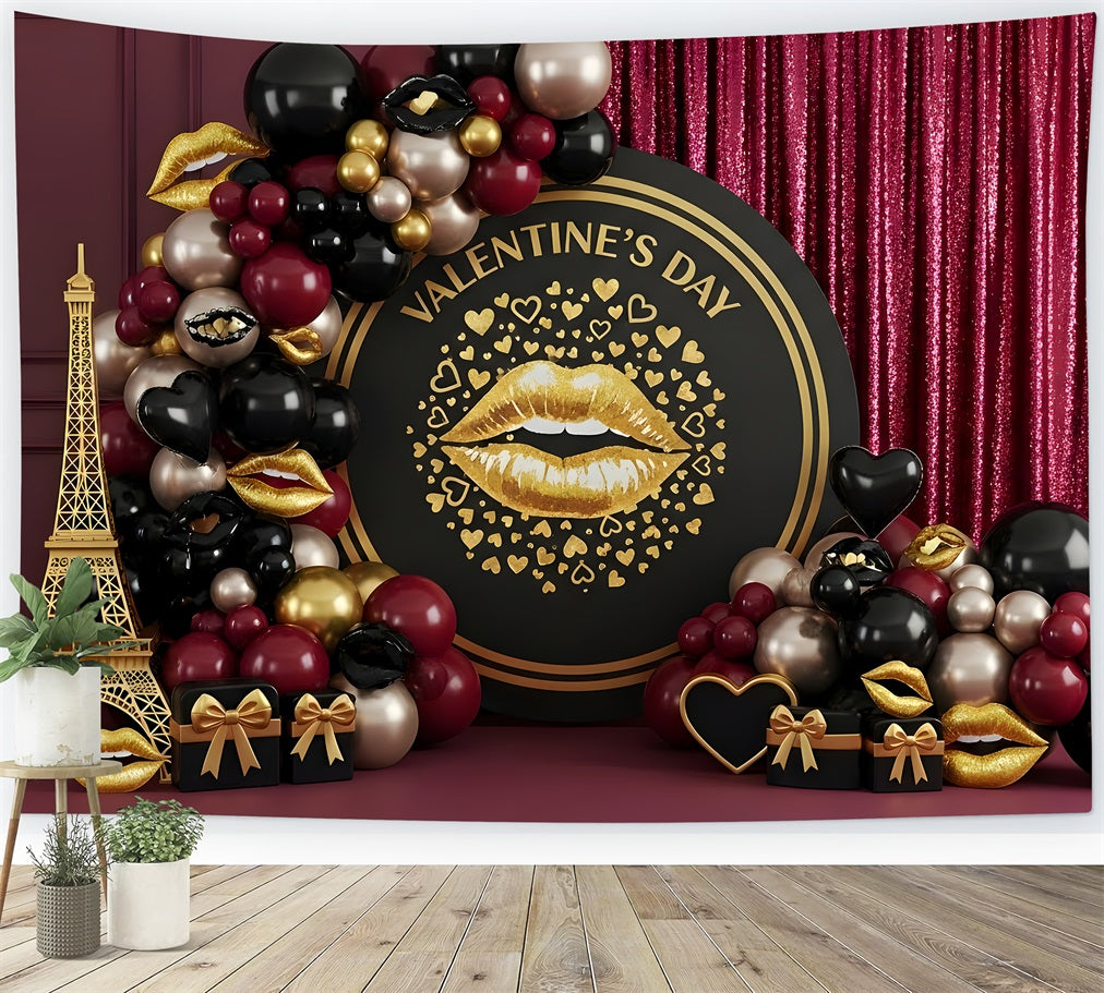 Valentinstag-Hintergrund Schwarz-Gold-Glam-Kuss-Dekoration Valentinstag-Hintergrund-Ideen Von Magali