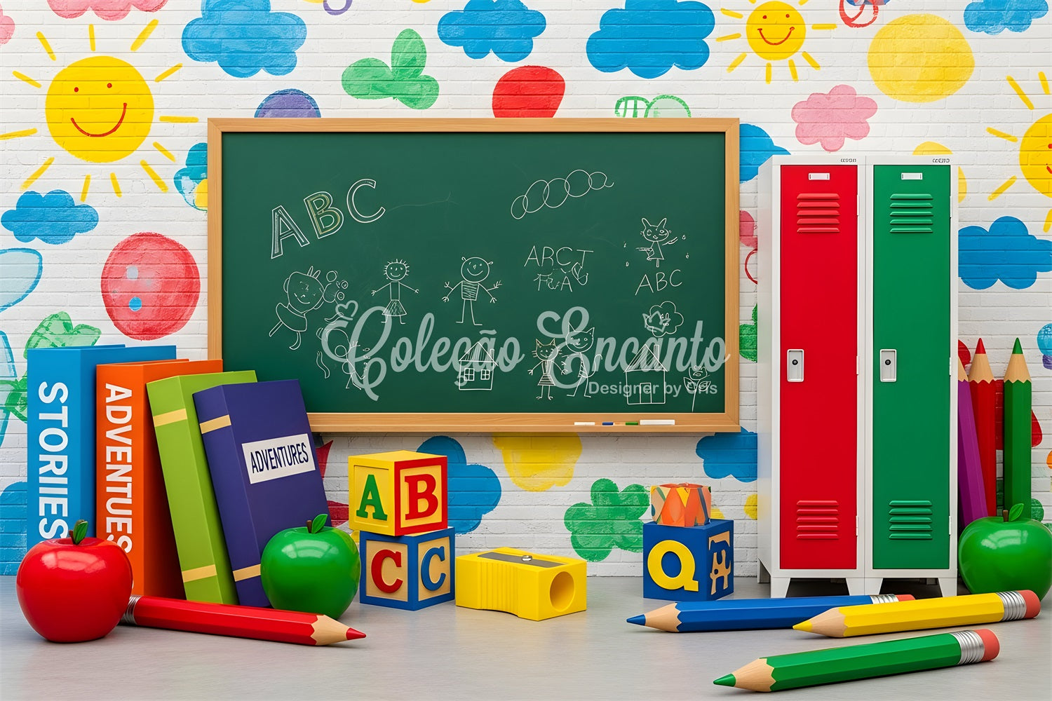 Vorschul-Fotohintergründe Bunte Kreidetafel Doodle-Wand Klassenzimmer-Hintergrund Von Magali
