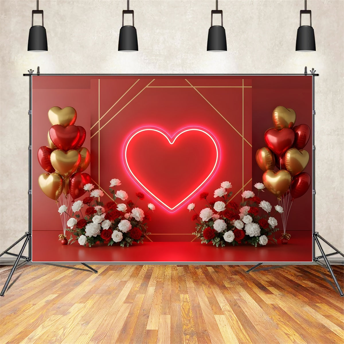 Valentinstag-Hintergründe Neon-Herzballons Blumiger Valentinstag-Hintergrund Von Magali