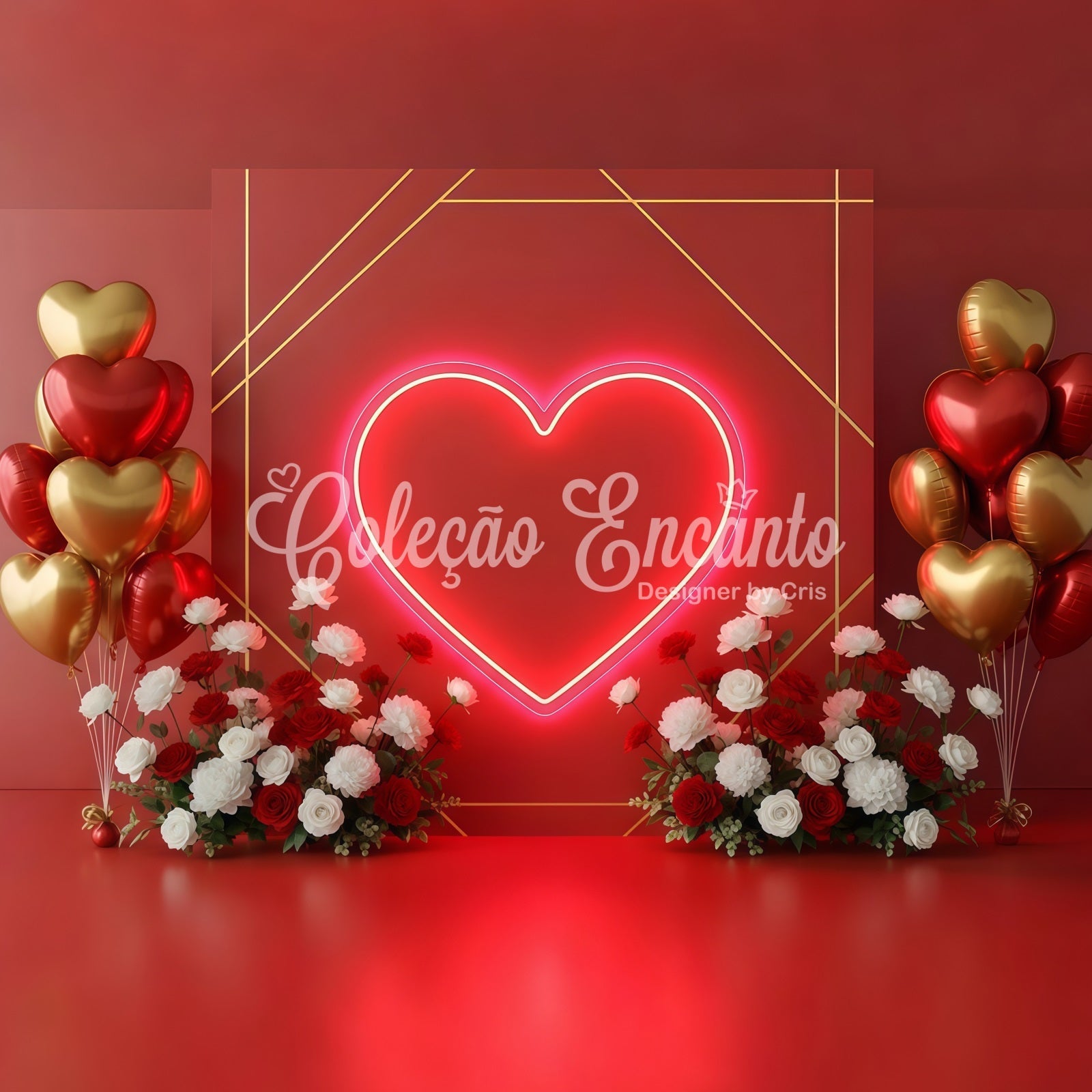 Valentinstag-Hintergründe Neon-Herzballons Blumiger Valentinstag-Hintergrund Von Magali