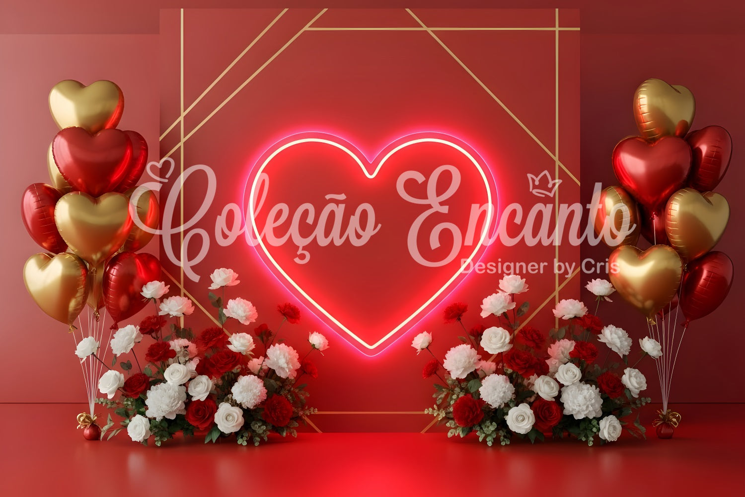 Valentinstag-Hintergründe Neon-Herzballons Blumiger Valentinstag-Hintergrund Von Magali